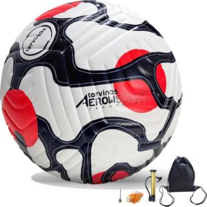 soccer ball size 5 with pump, waterproof pu leather professional training & official match ball, includes inflation needle & net storage bag for outdoor & indoor games